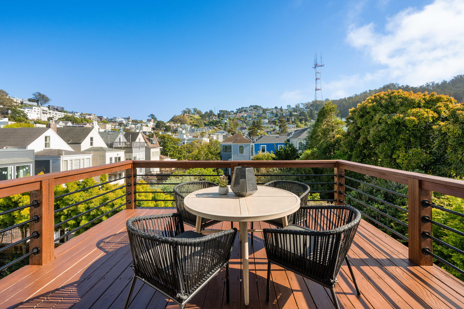 Walk-out deck with views of Cole Valley