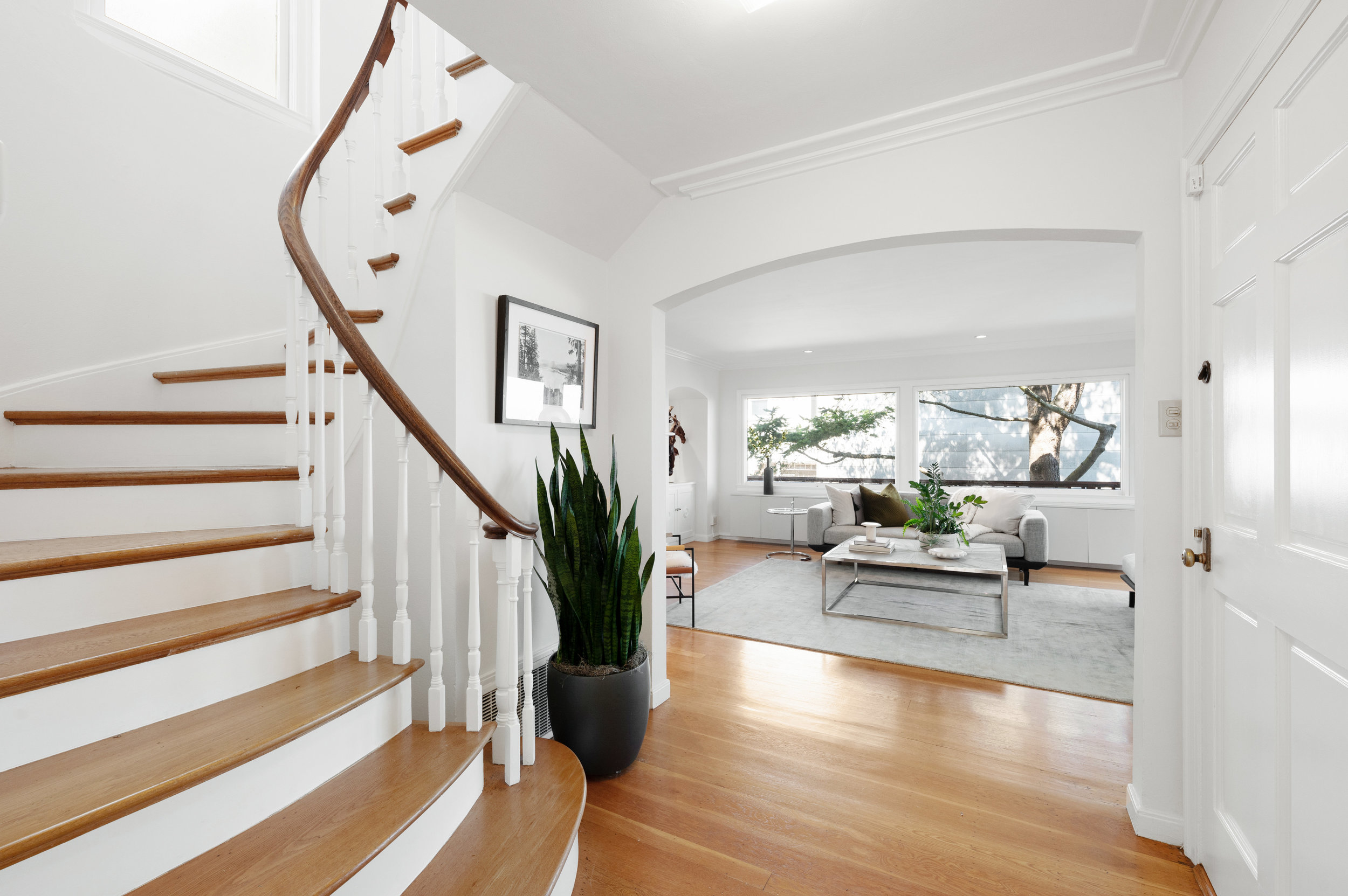 View of the large wood staircase 