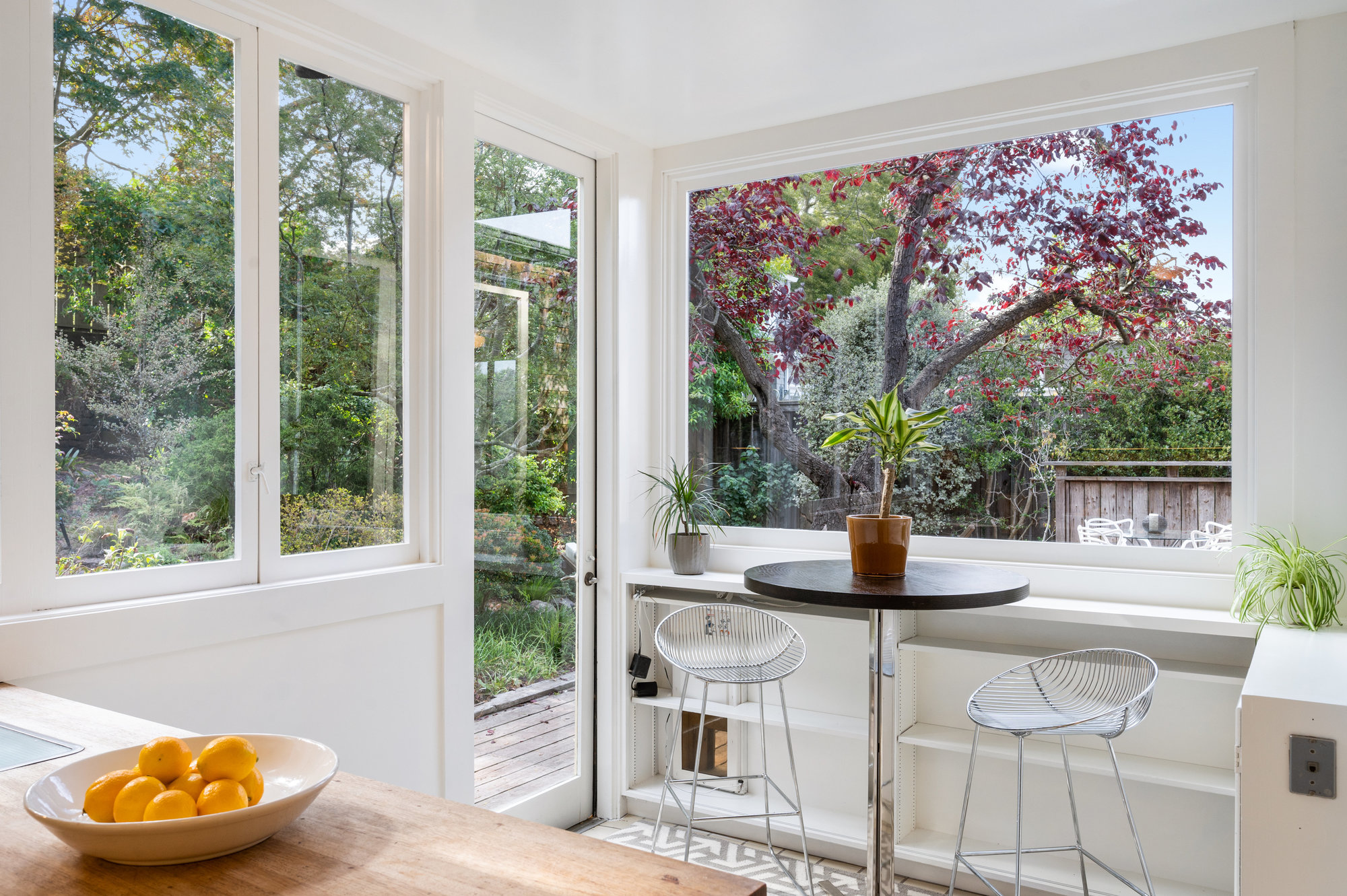 View of the eat-in dining area, featuring views of the garden