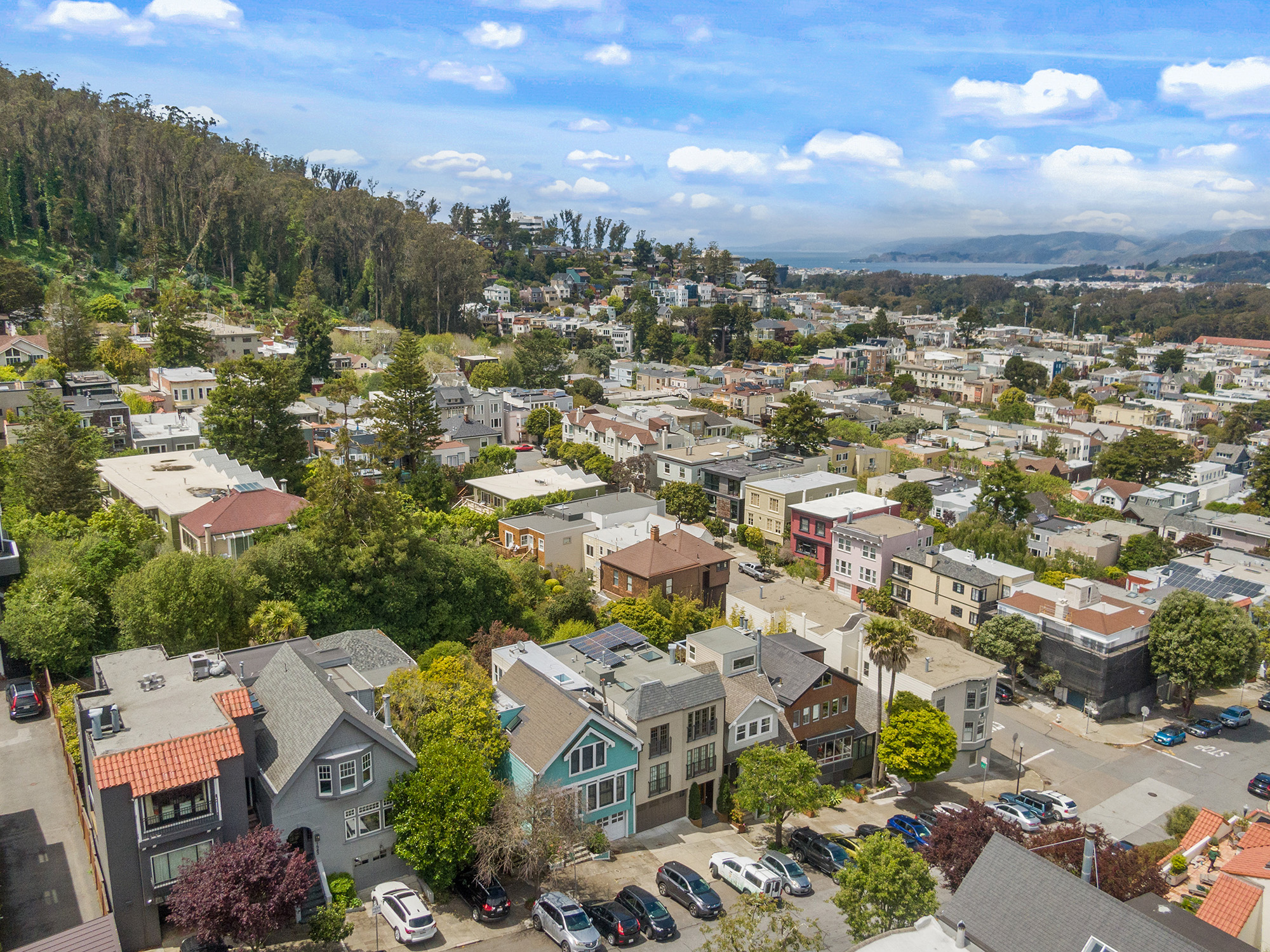 Aerial view of 1521 Cole Street and the Cole Valley neighborhood in San Francisco