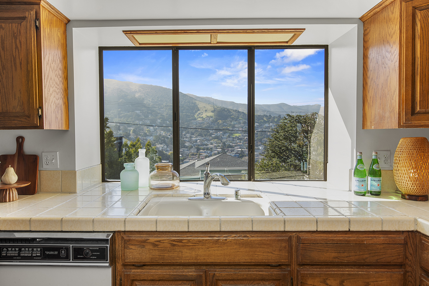 Looking over the kitchen sink at the views