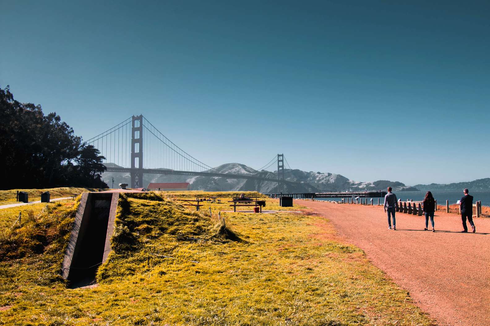 People walking near the Golden Gate Bridge