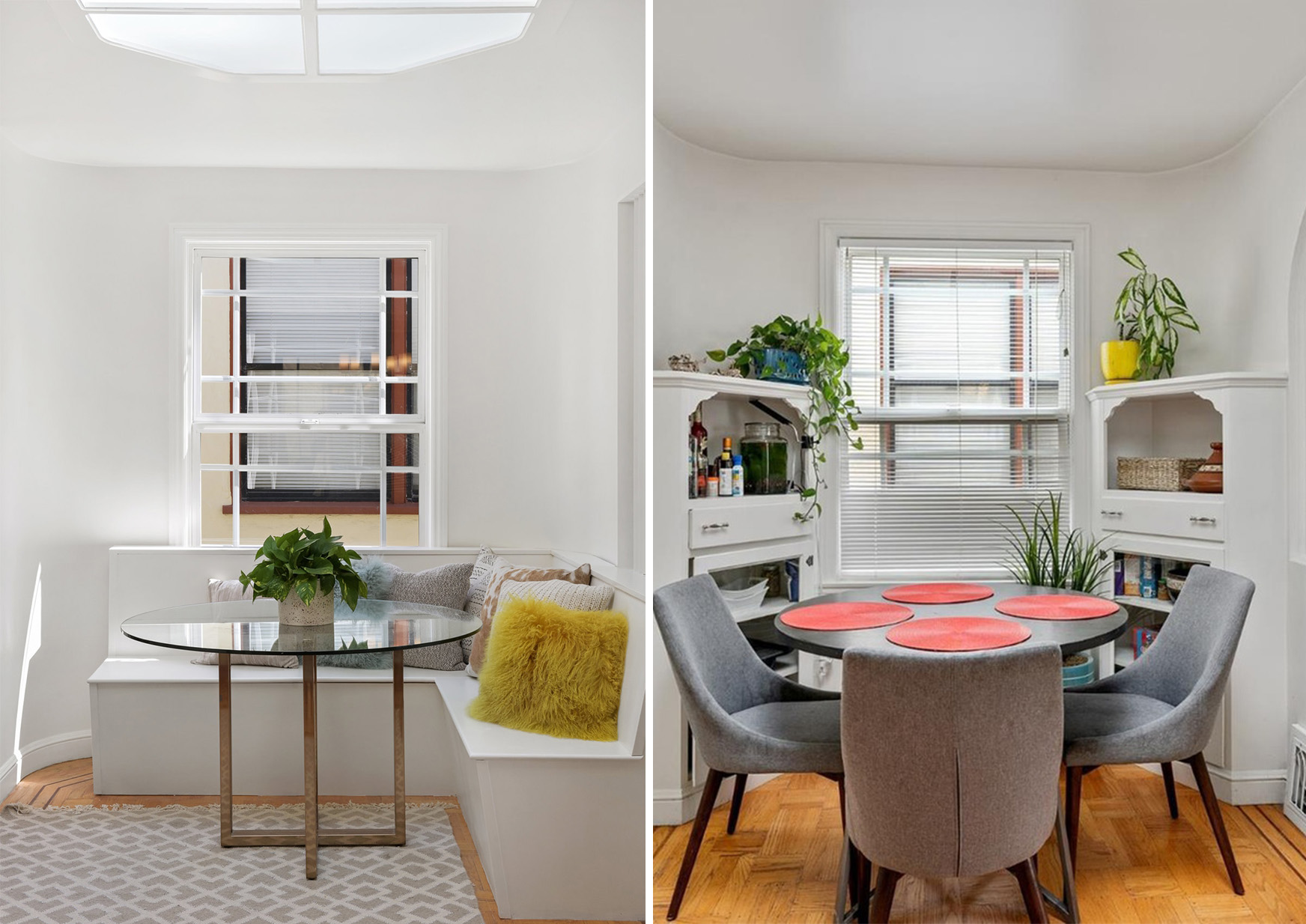 Before and after view of the eat-in dining area