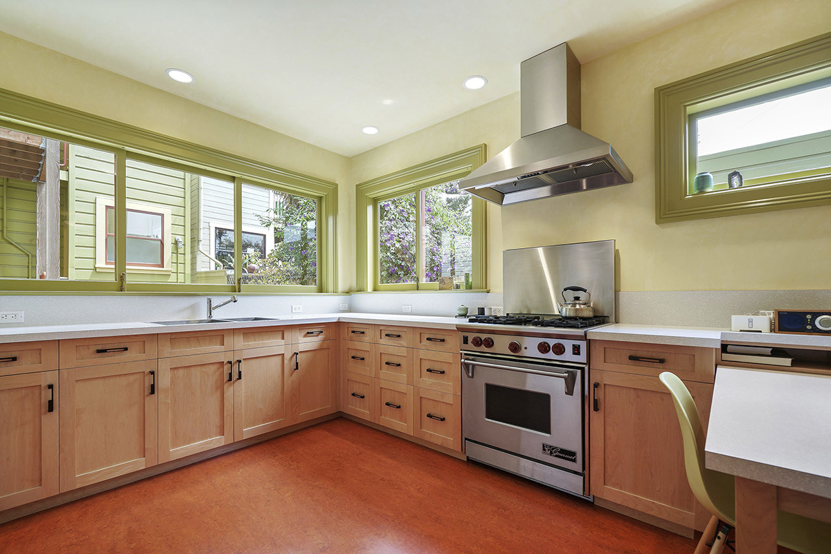View of a kitchen with lots of natural light
