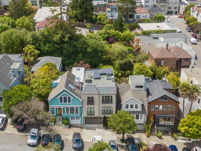 Property Thumbnail: Aerial shot of 1523 Cole Street and surrounding homes. 