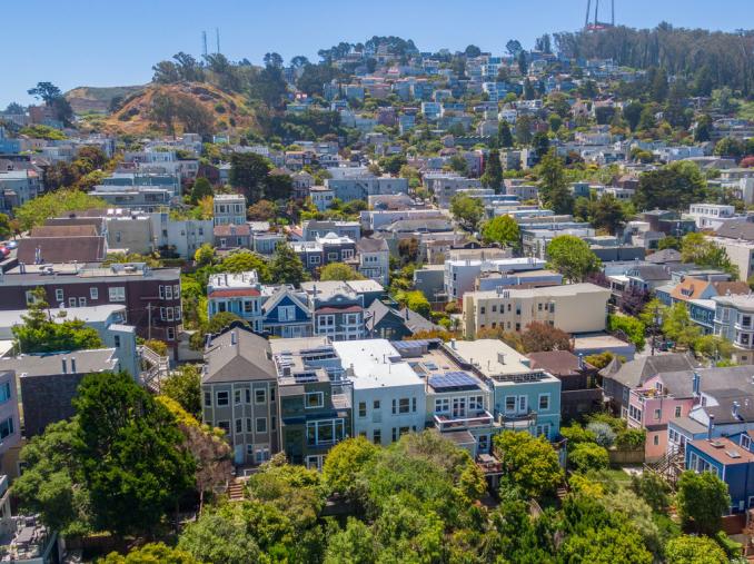 Property Thumbnail: Aerial photo from the rear of 36 Alma, looking towards Clarendon Heights/Twin Peaks. 