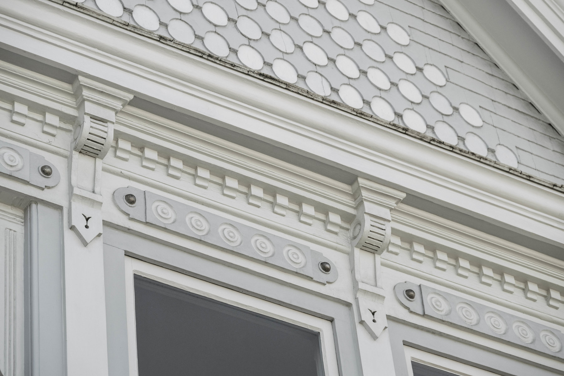 Property Photo: Close up of the details of the facade of home. 