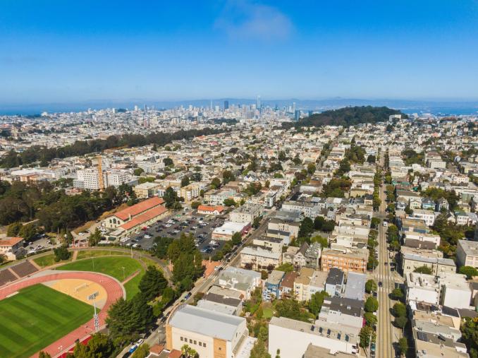 Property Thumbnail: Aerial photo with Kezar to the left and you can see downtown SF in the distance. 