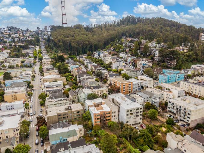 Property Thumbnail: Aerial photo looking up to Twin Peaks and Sutro Forest. 