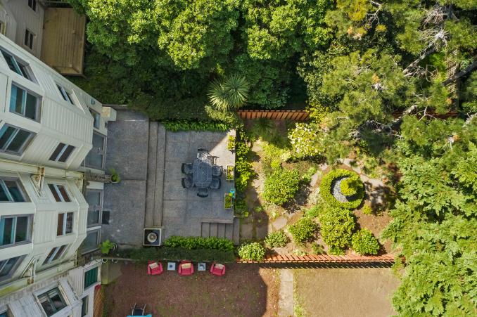 Property Thumbnail: Aerial view of the rear yard at 36 Parnassus Avenue, showing the large garden and outdoor area