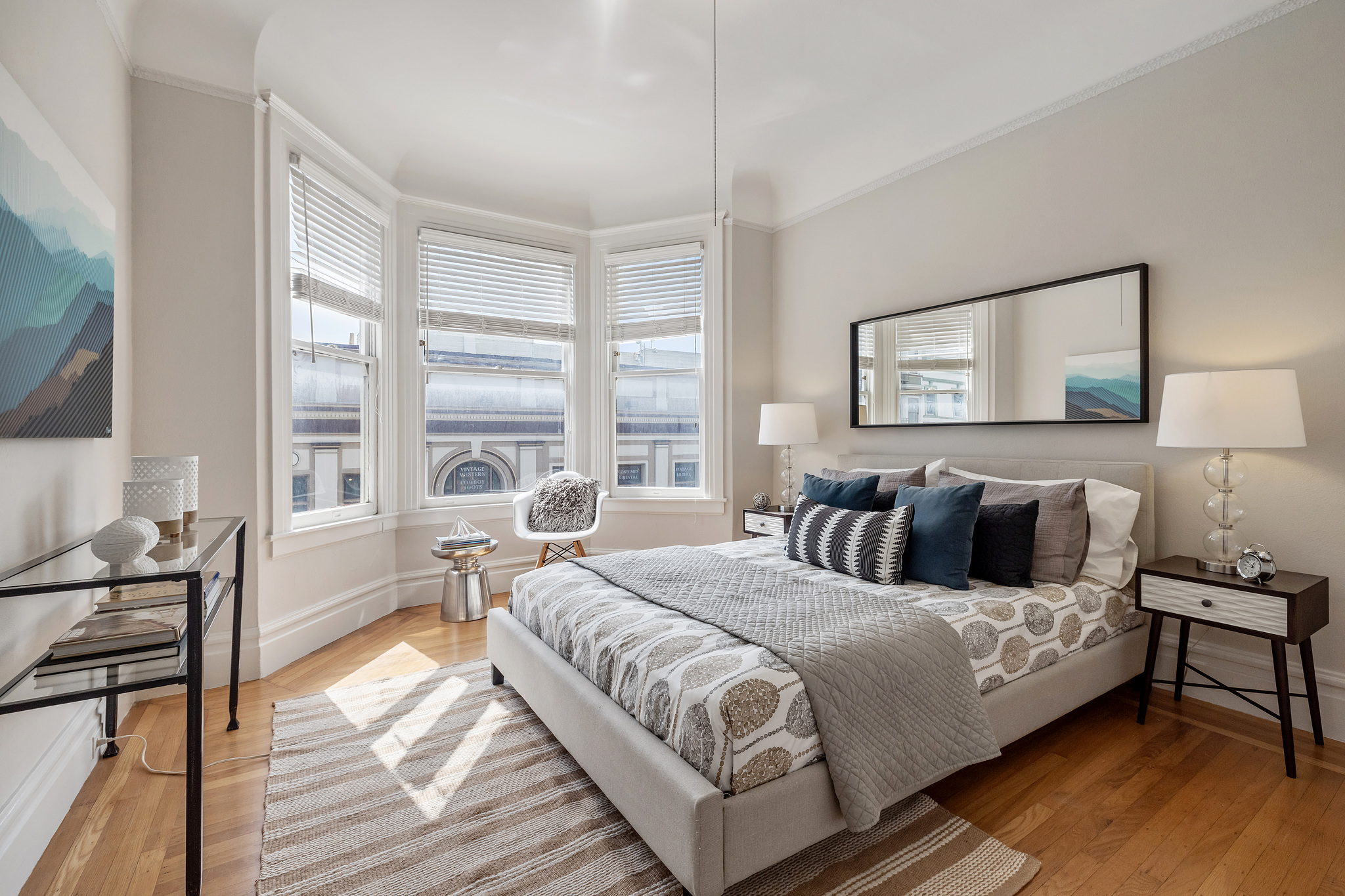 Property Photo: View of a bedroom with bay windows