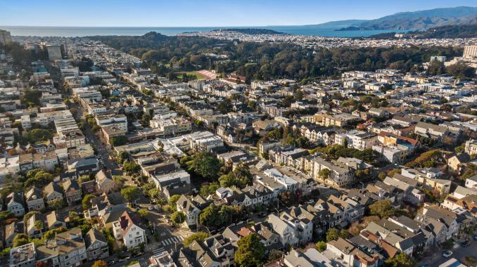 Property Thumbnail: View of Golden Gate Park and the Bay, as seen via drone from 856 Clayton
