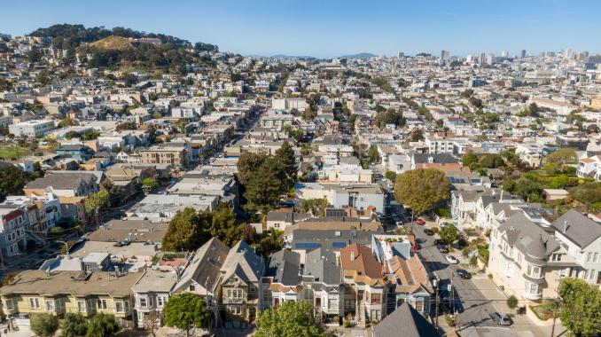 Property Thumbnail: Aerial view of 4160-4162 20th Street, showing San Francisco in the background