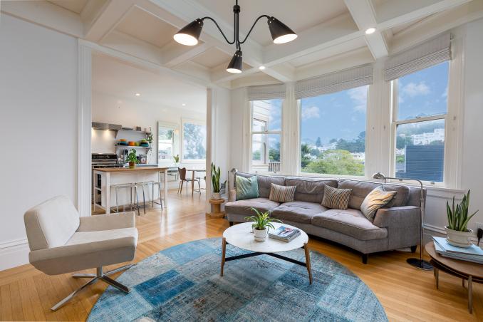 Property Thumbnail: View of the living room, featuring large bay windows and views of Cole Valley
