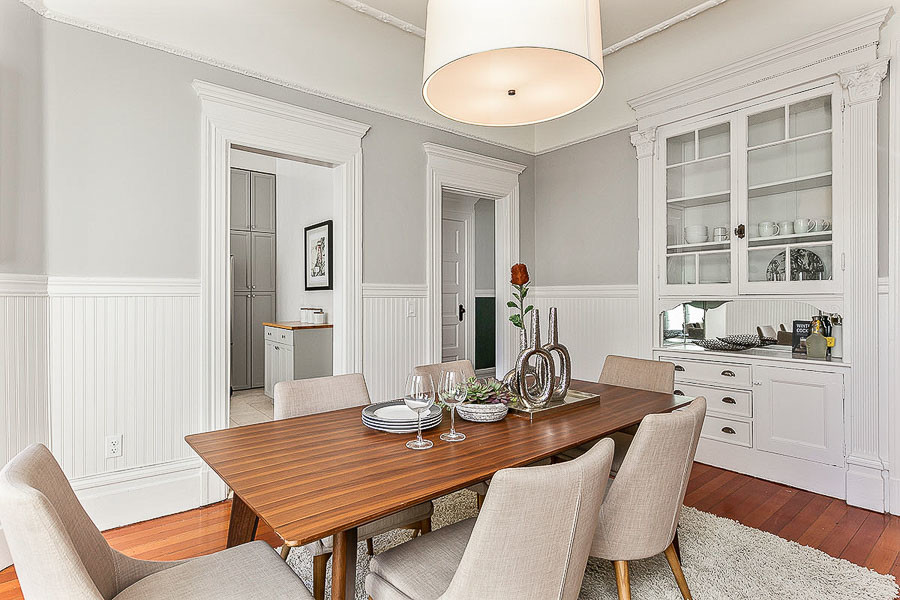 Property Photo: Dining room built-in cabinets and crown moulding 