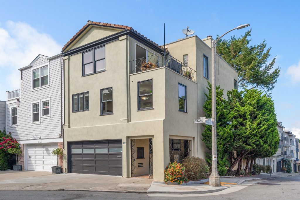 Front exterior view of 25 Grand View Avenue, showing a large single-family home in Noe Valley