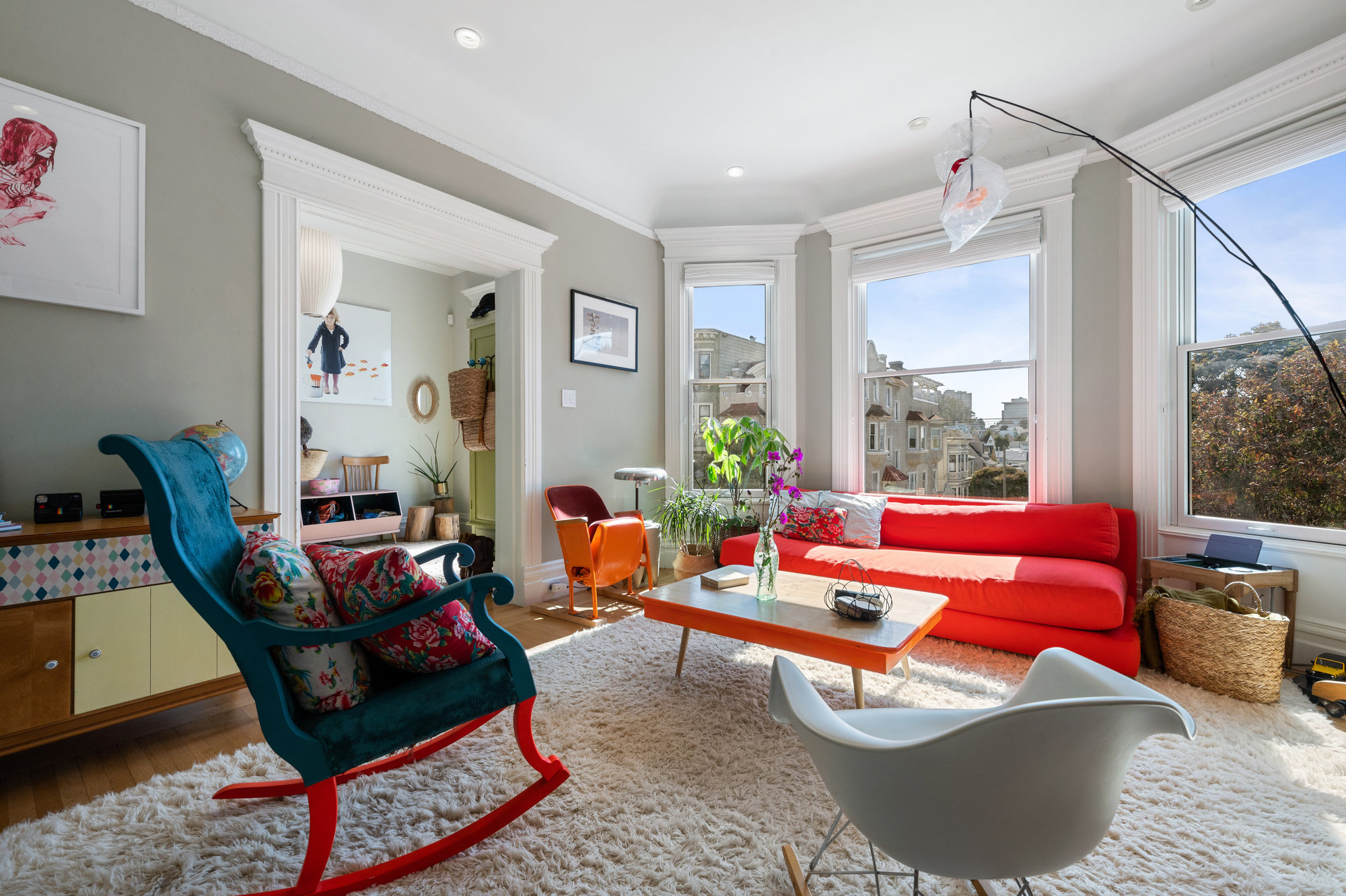 Living room featuring wood floors