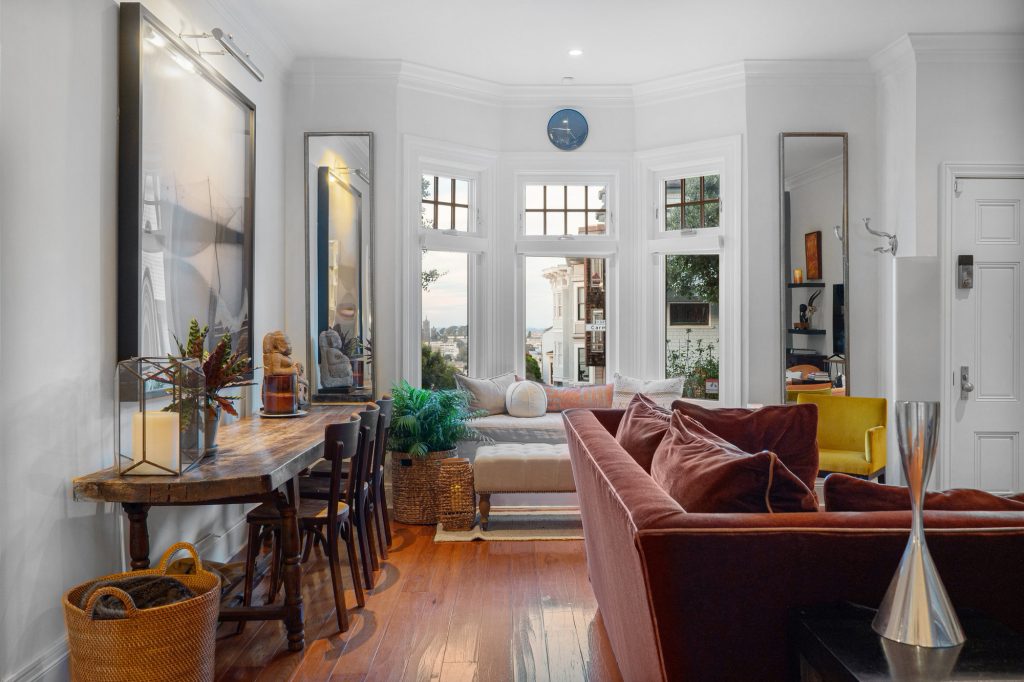 View of 39 Carmel in Cole Valley, showing a living room with wood floors