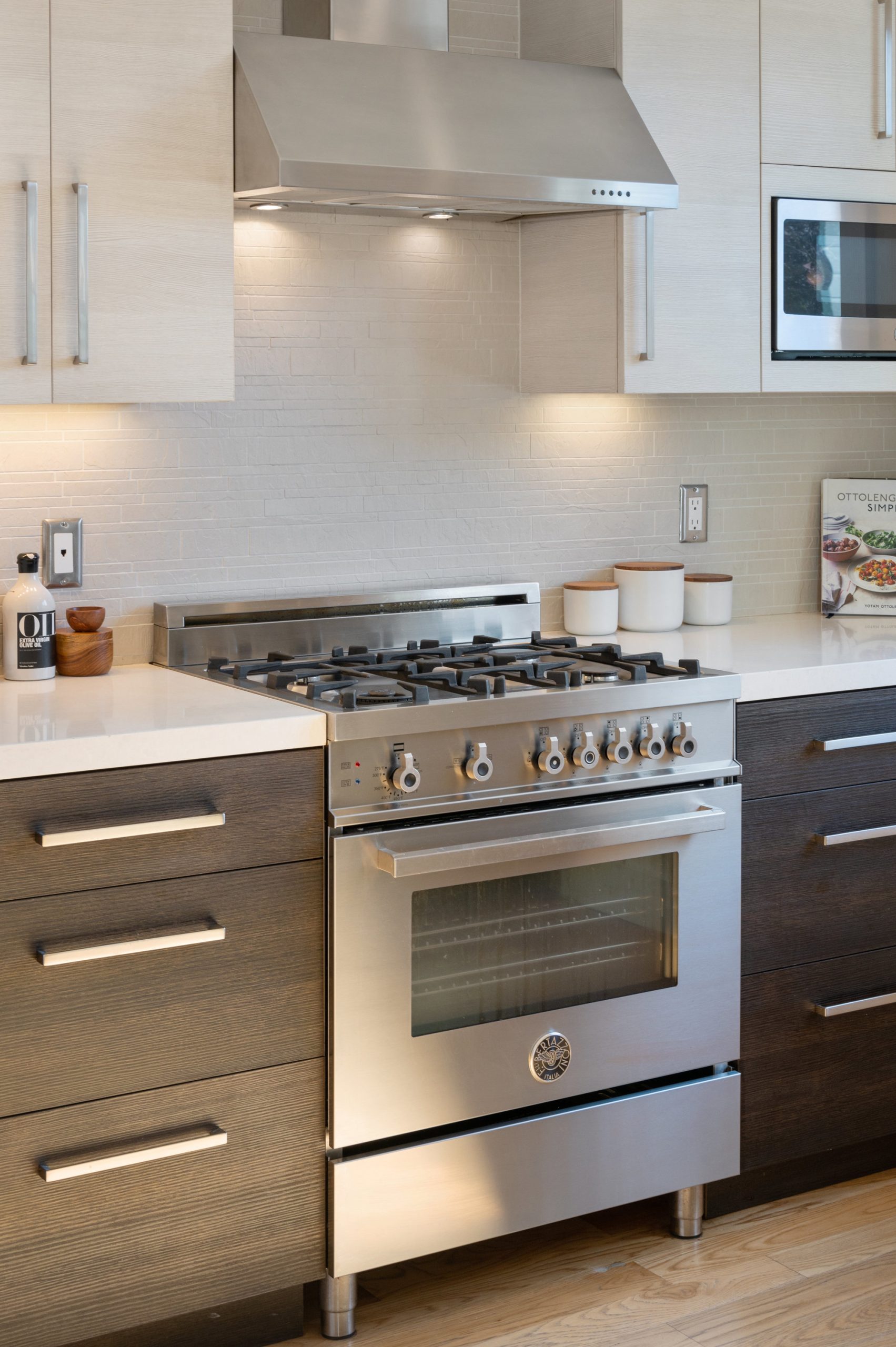 Close-up of the stainless stove