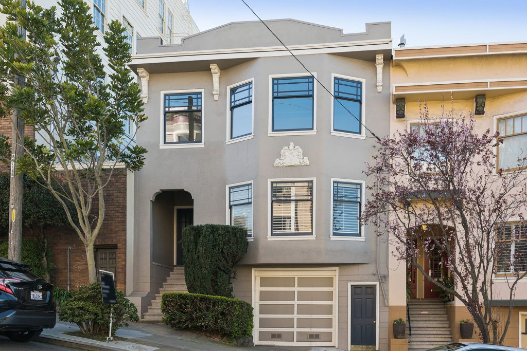 Front exterior of 1337 Willard, featuring a tan facade