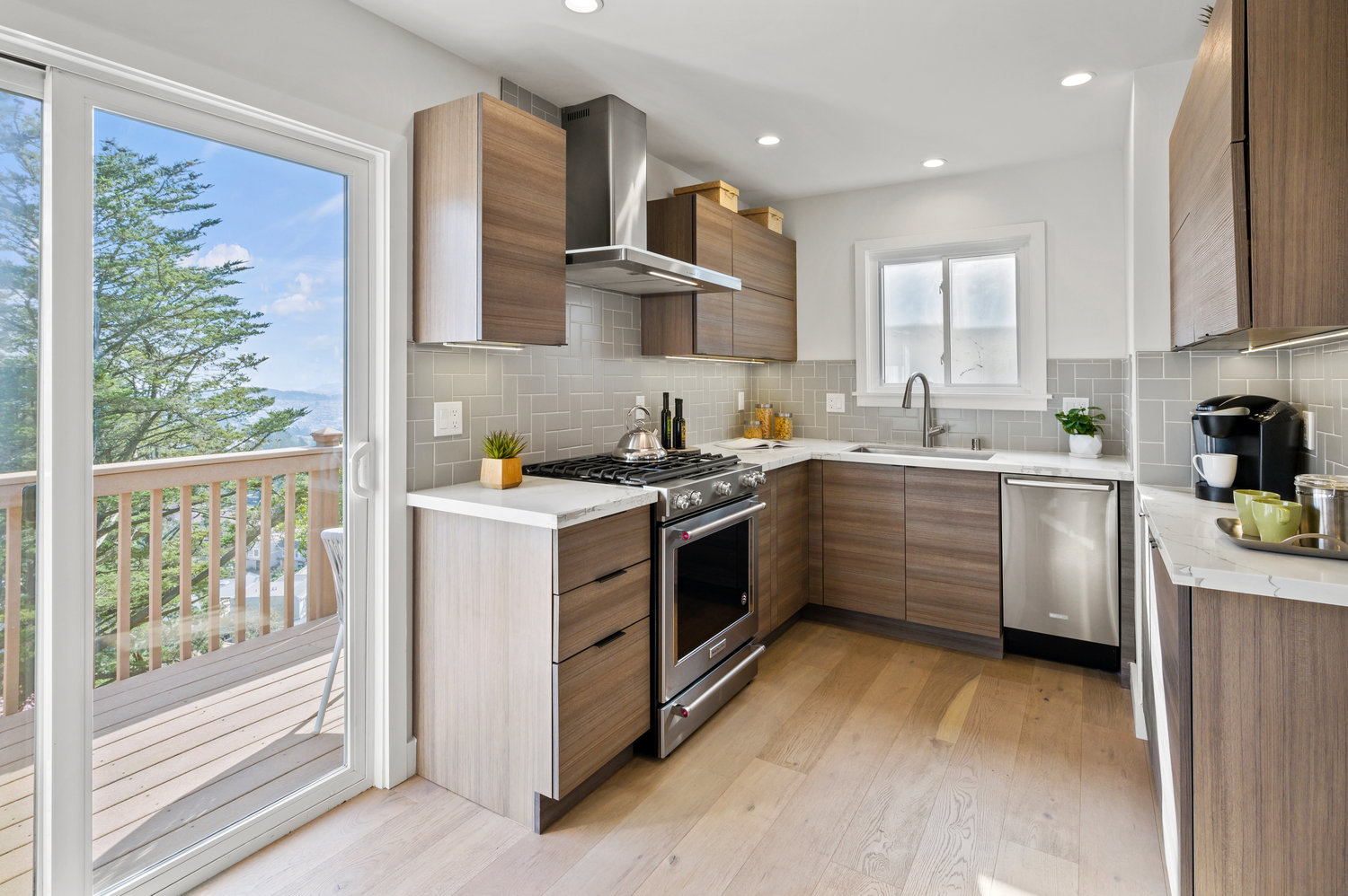 Kitchen with sliding door to the adjoining walk-out deck