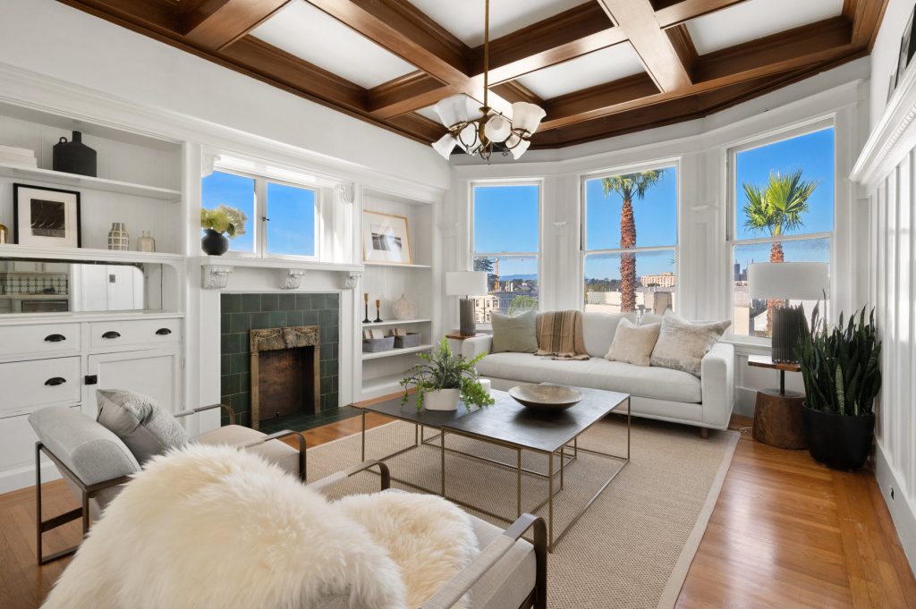 Back living room in 80 Parnassus. Lots of windows looking out to backyard.
