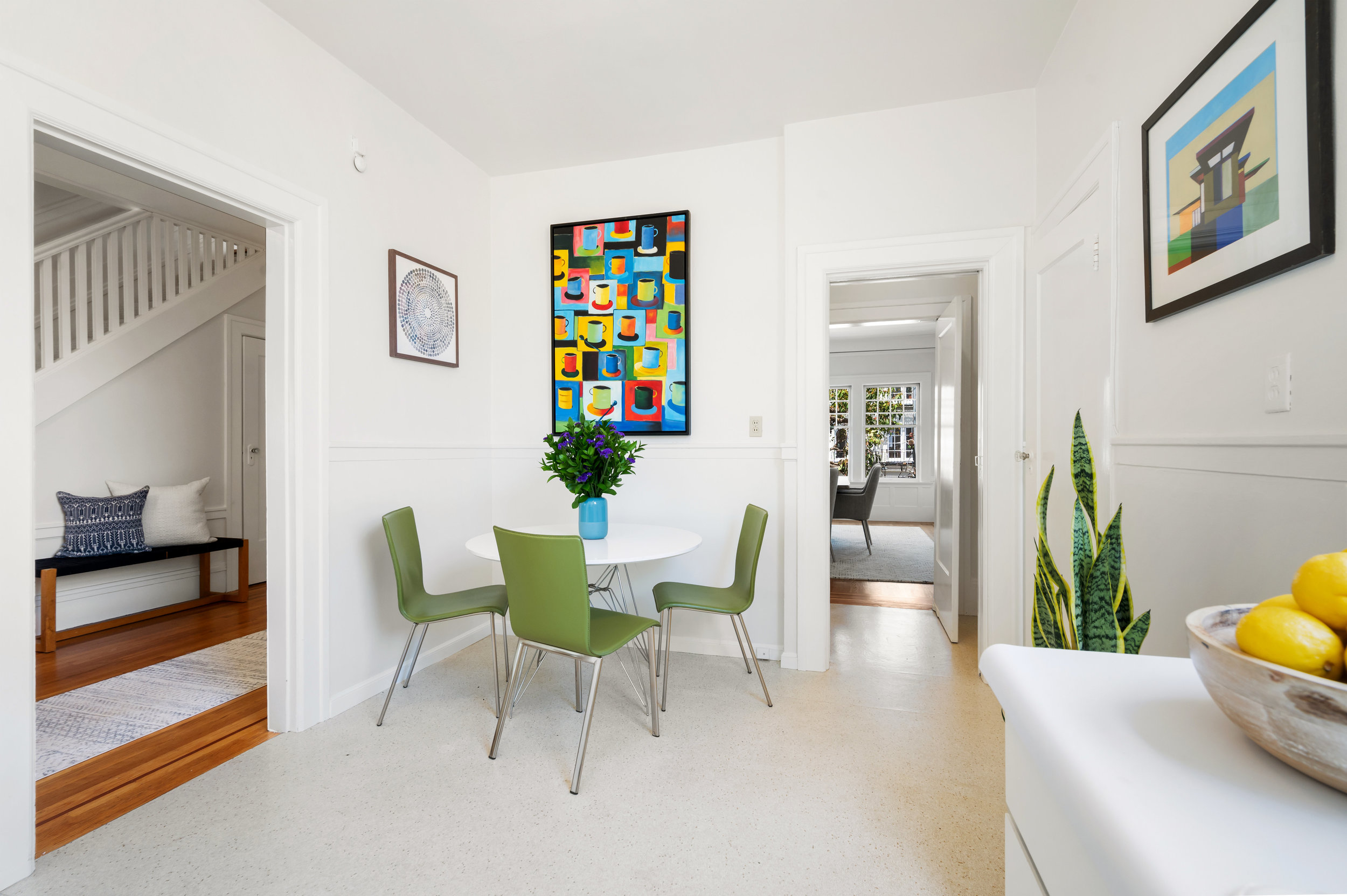 Side-view of the kitchen at 637-639 Lake Street, showing an eat-in dining area