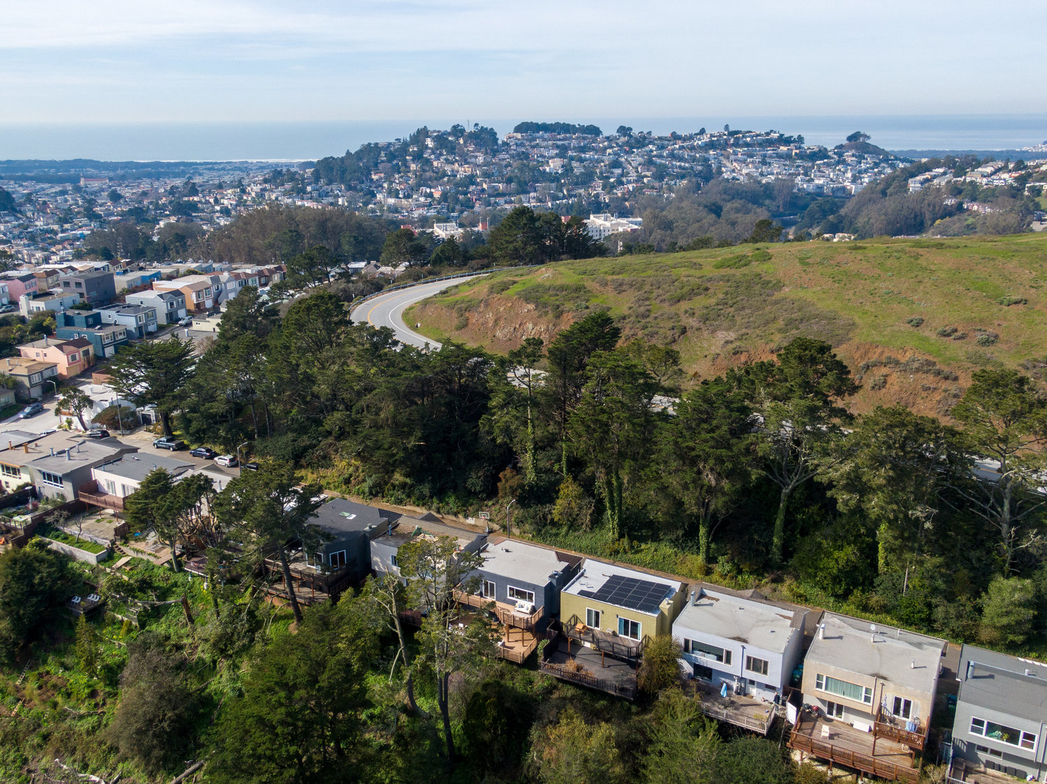 Aerial view showing the homes elevated location new Twin Peaks