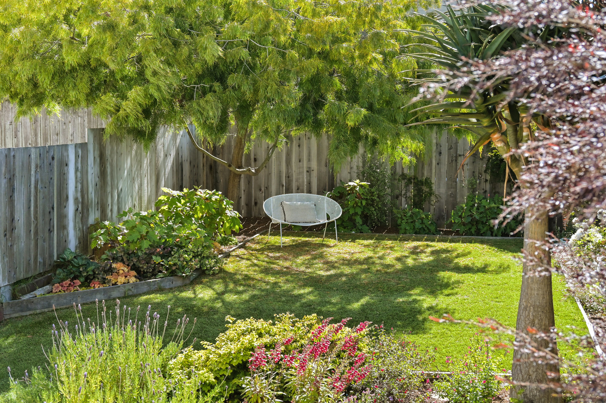 Close-up of a shaded outdoor sitting area