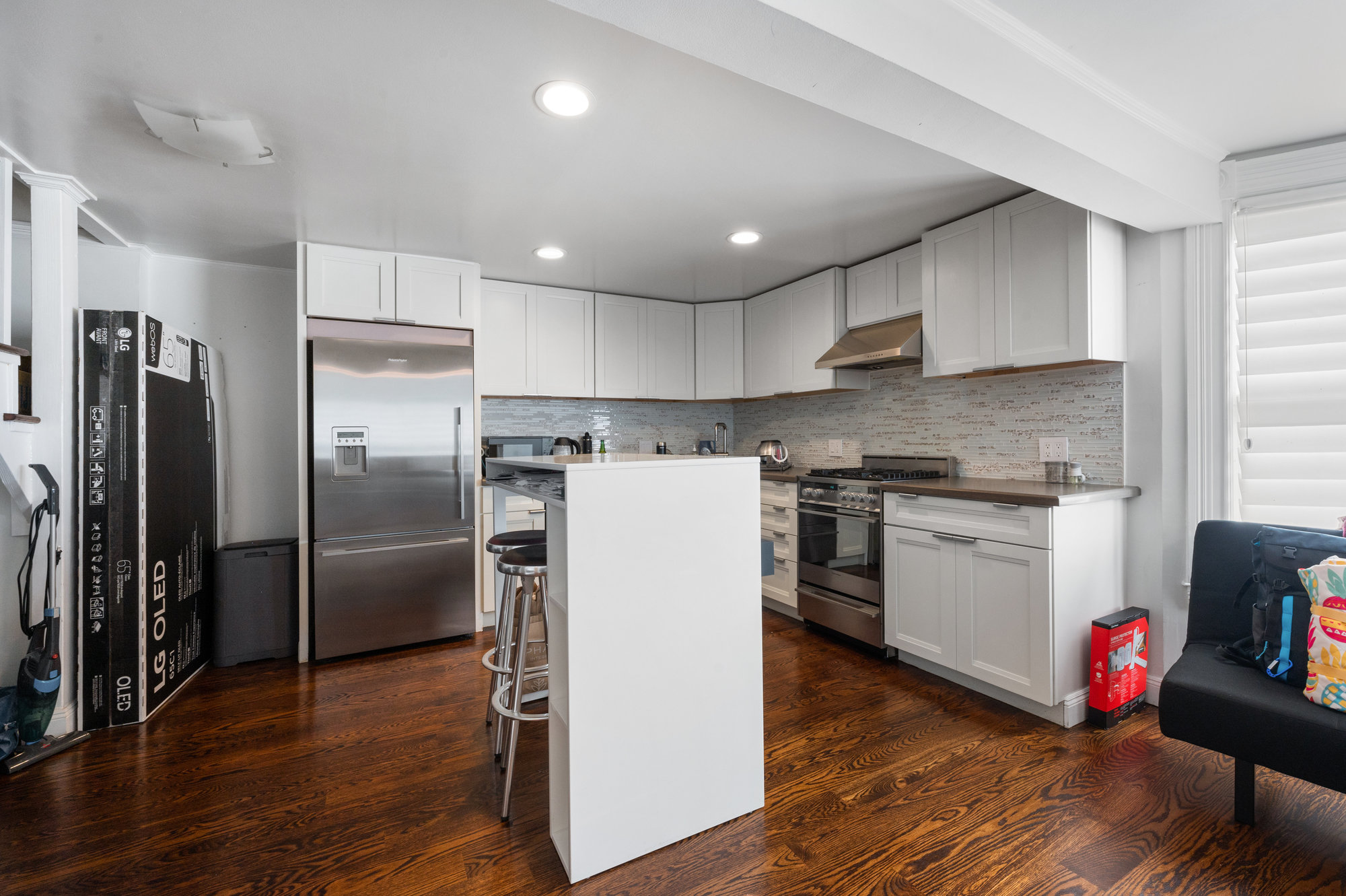 View of the kitchen and island area with dining