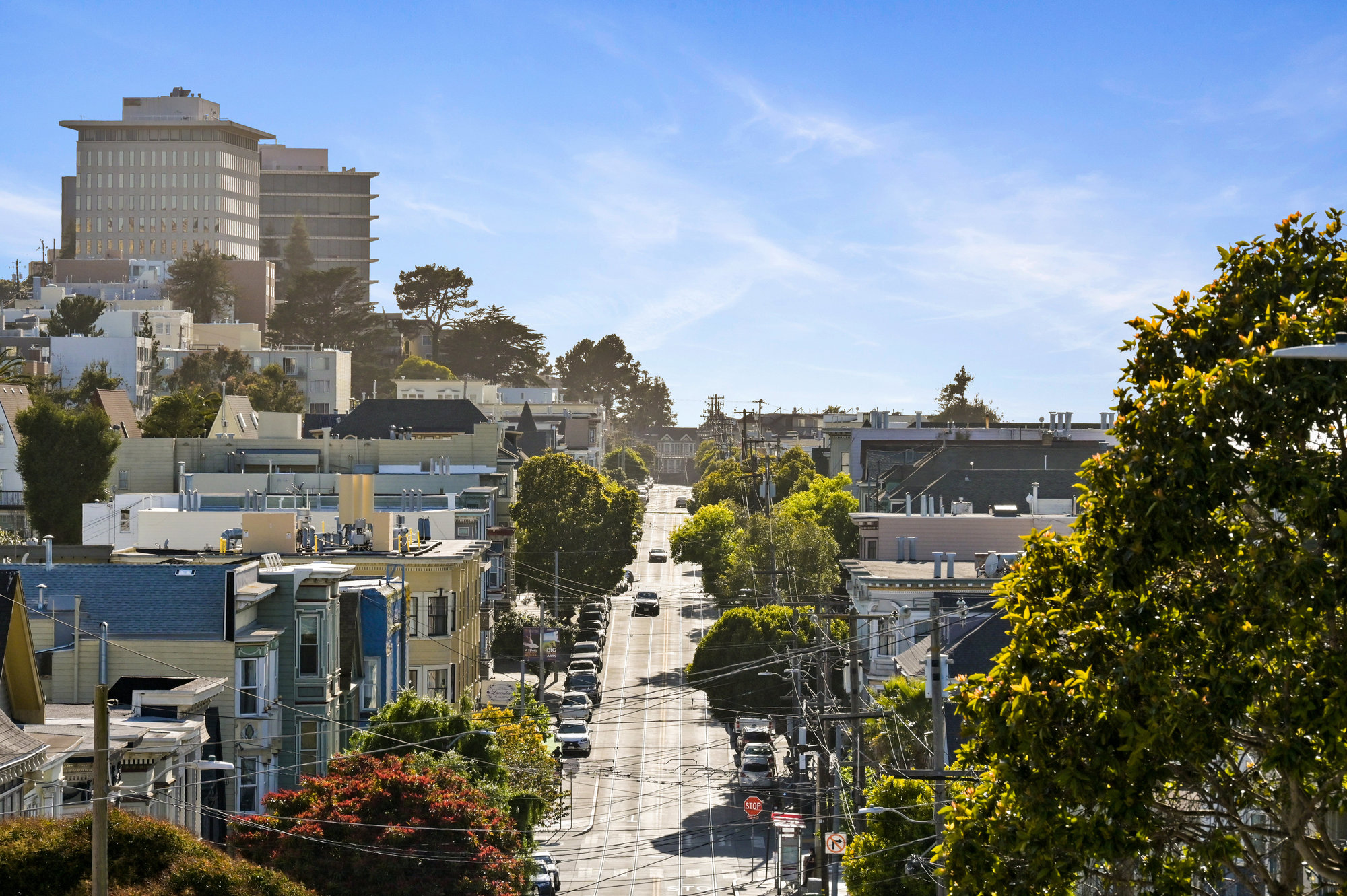 View of the street and the greater Cole Valley area as seen from 834 Clayton St
