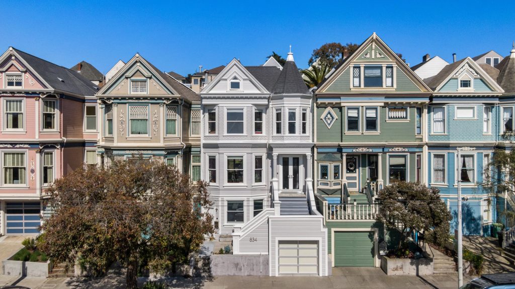 Front exterior view of 834 Clayton, showing a large Victorian home in Cole Valley San Francisco