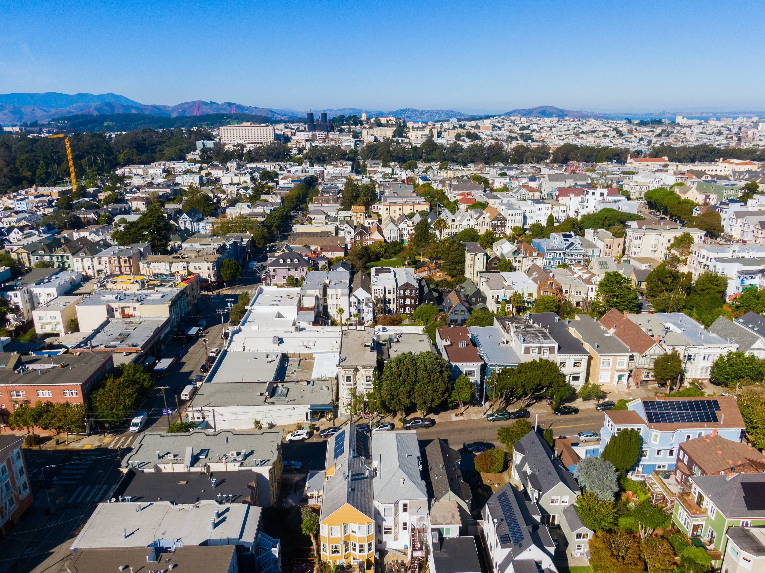 Aerial photo of cole valley, looking towards the Haight and the bay.
