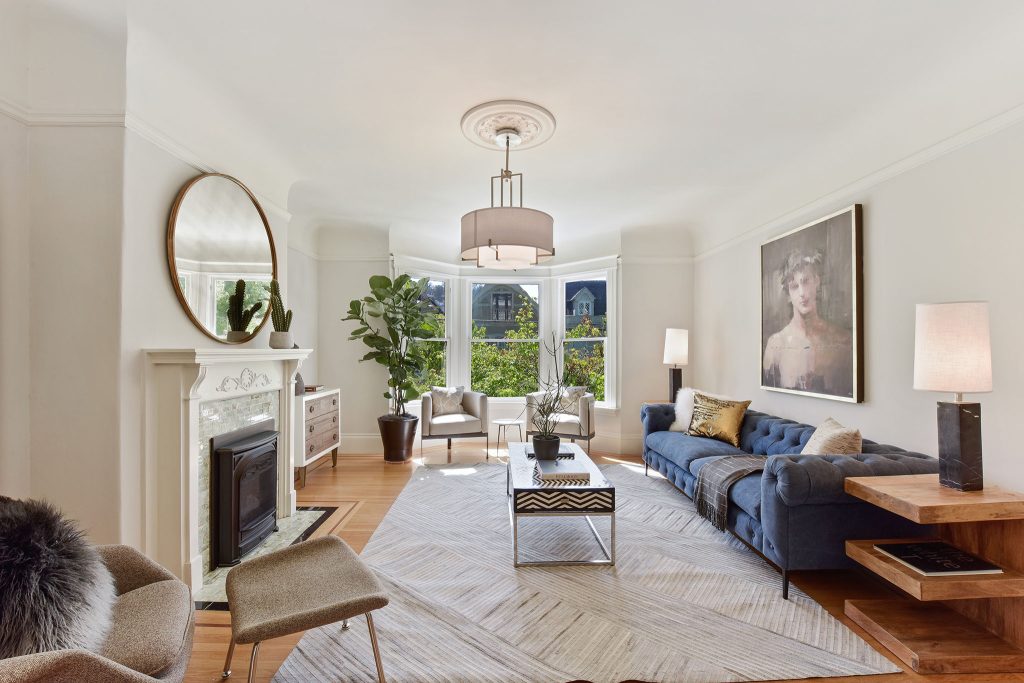 View of the living room at 1054 Cole Street, featuring wood floors