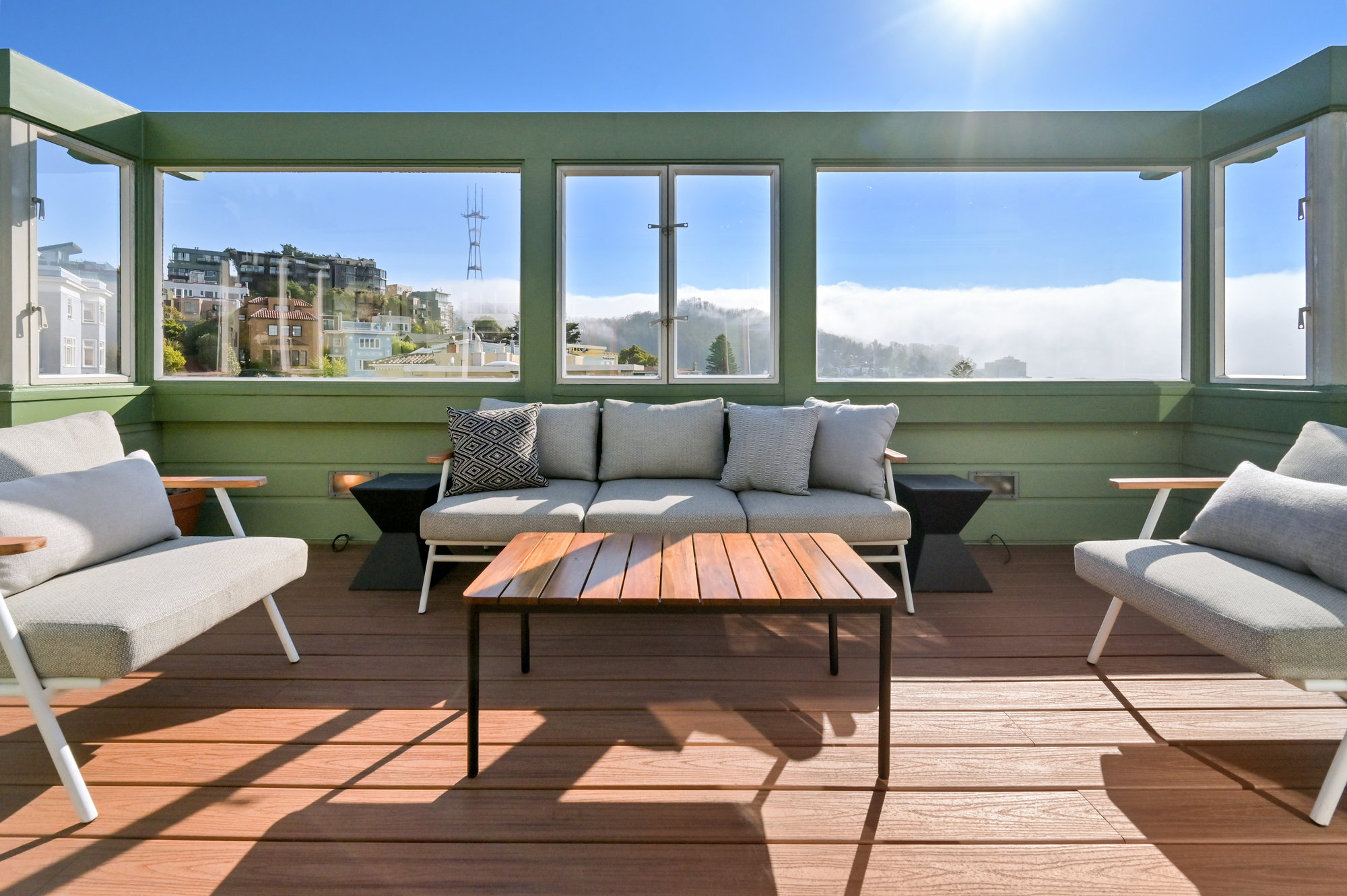 Rooftop view deck with outdoor living area