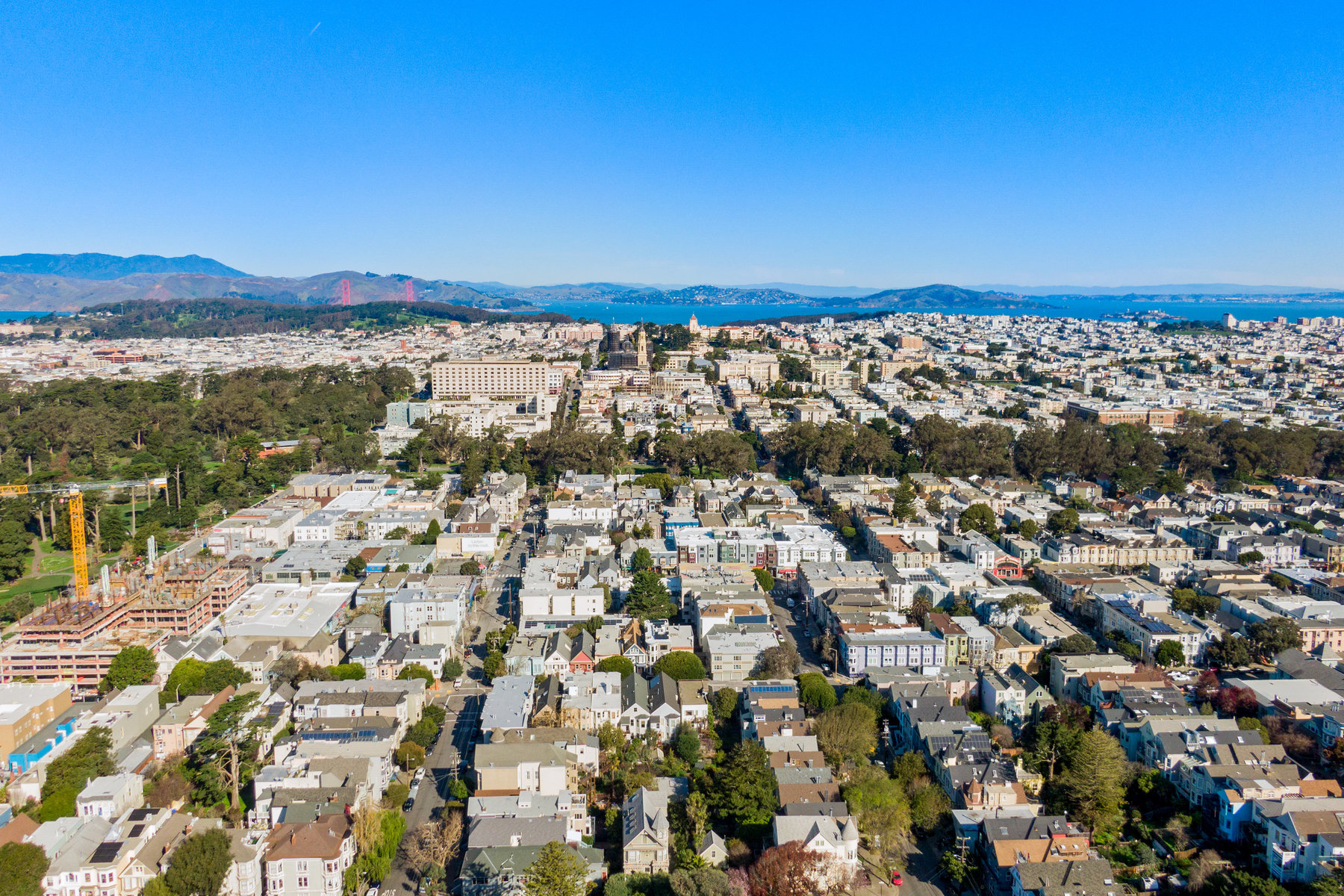 Aerial photo looking over to the bay.