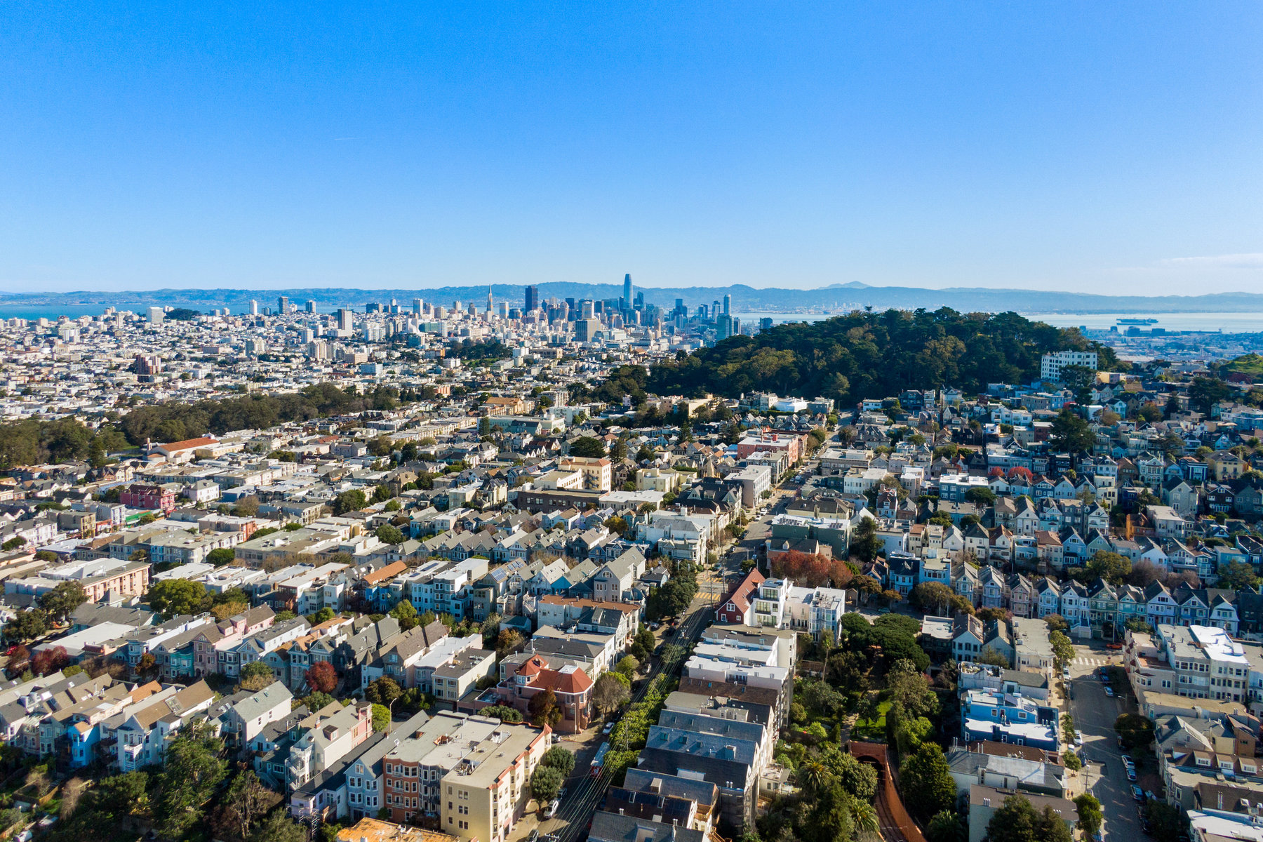 Aerial photo looking towards downtown SF.
