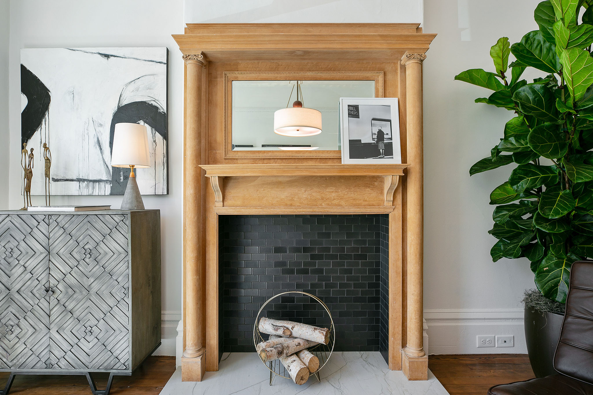 11 Close-up of the beautiful wood mantle in the living room