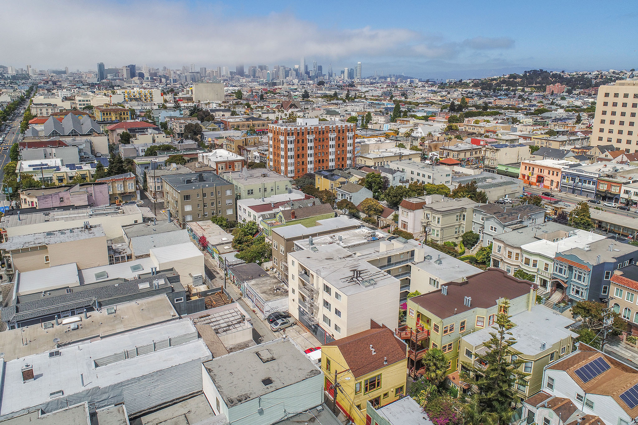 Aerial view, showing proximity to down town and the Bay