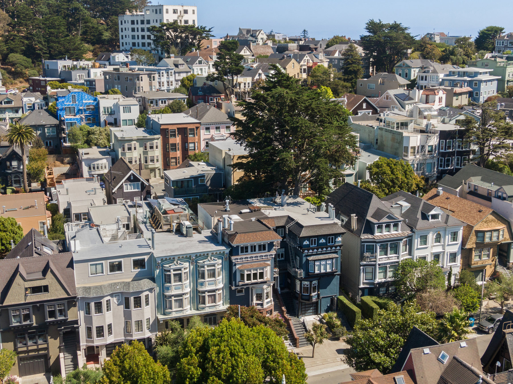 Front exterior view of 858 Ashbury Street, showing a large multi-unit building
