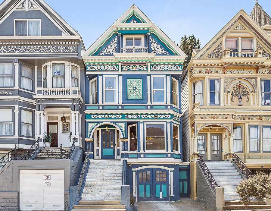 Front exterior view of 1315 Waller Street, featuring an ornate Queen-Ann Victorian home