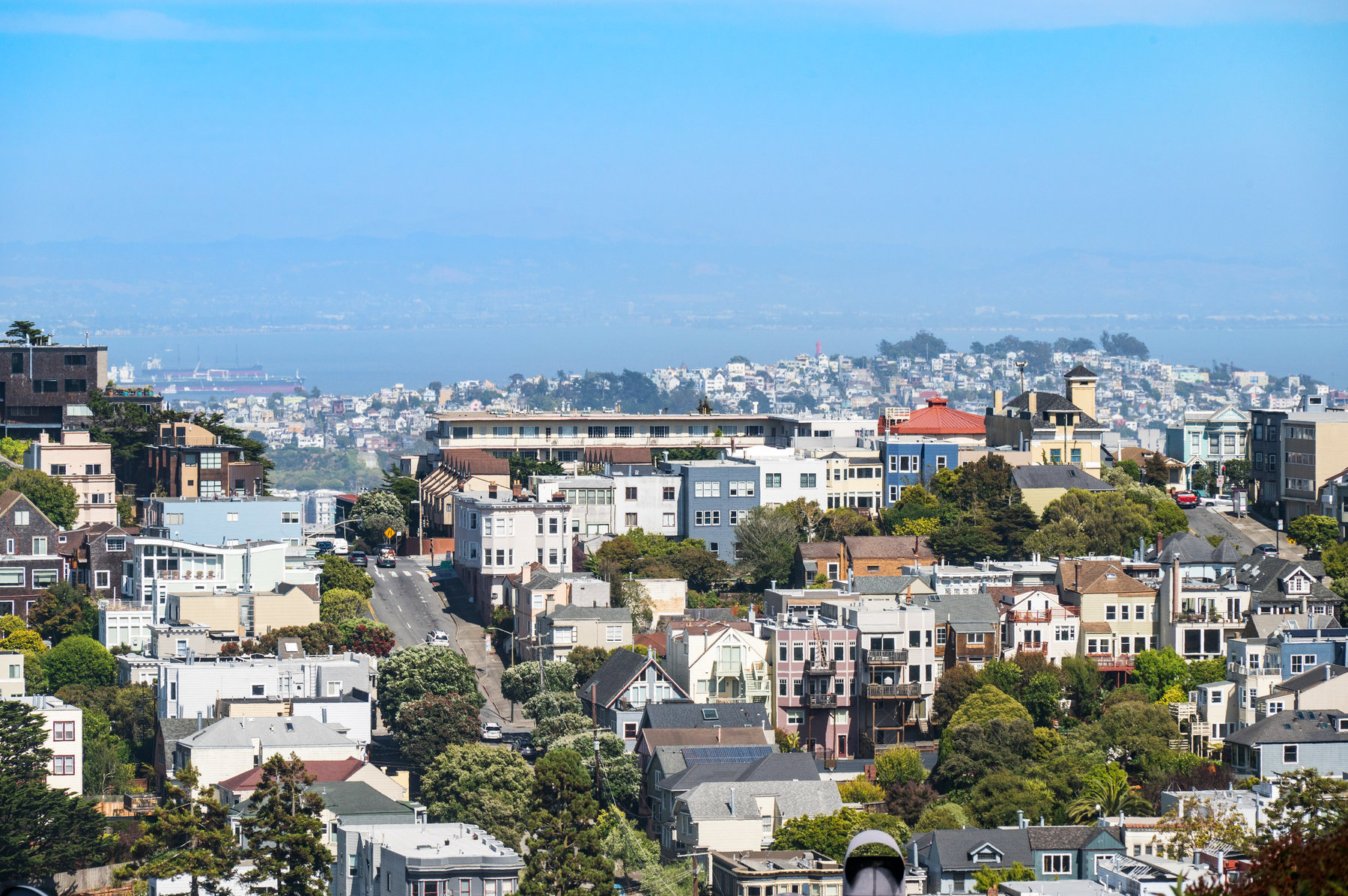 View of San Francisco, Cole, Valley, and the Bay with boats on the water