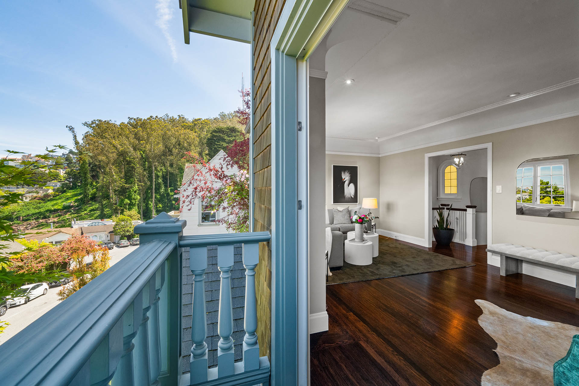 1525willard-front-door-living-room View of Sutro Forest from the balcony.