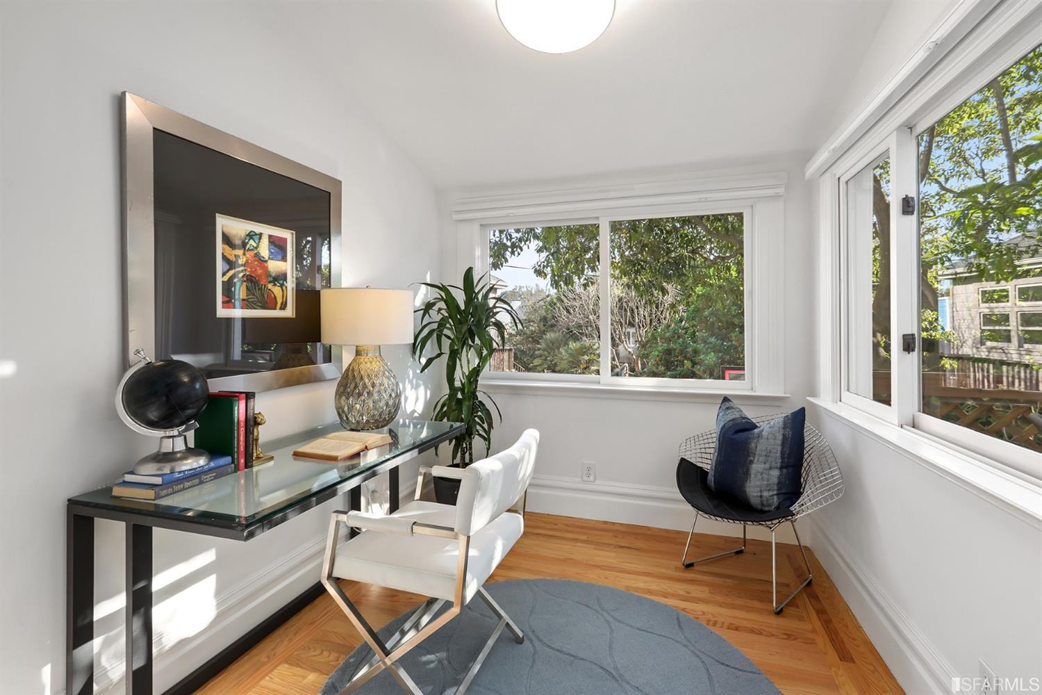 Office with wood floors