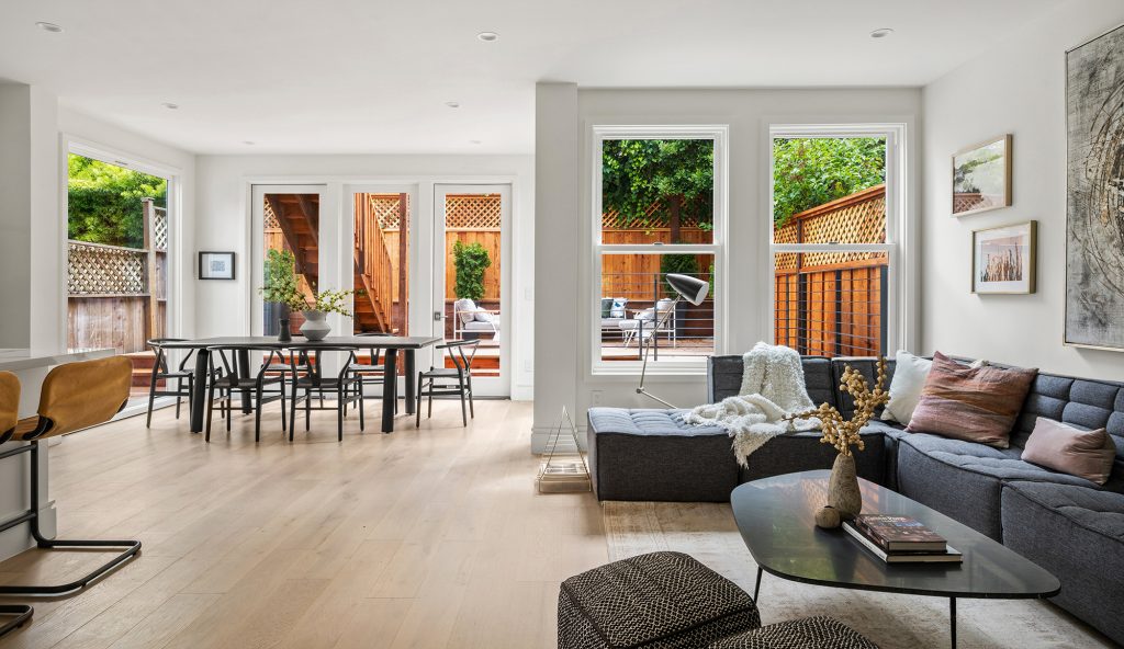 Living room of 232 Downey Street, showing an open floor plan