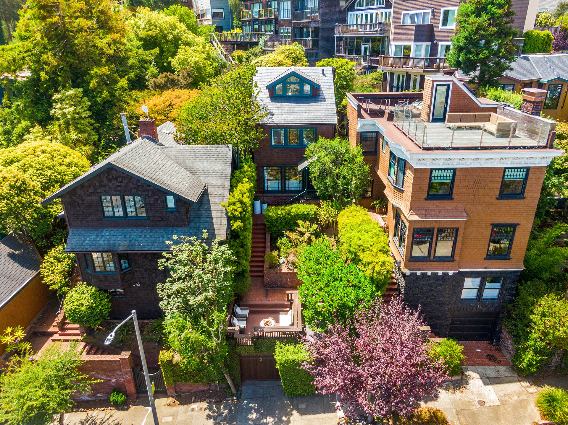 Aerial photo of the front exterior of 27 Belmont