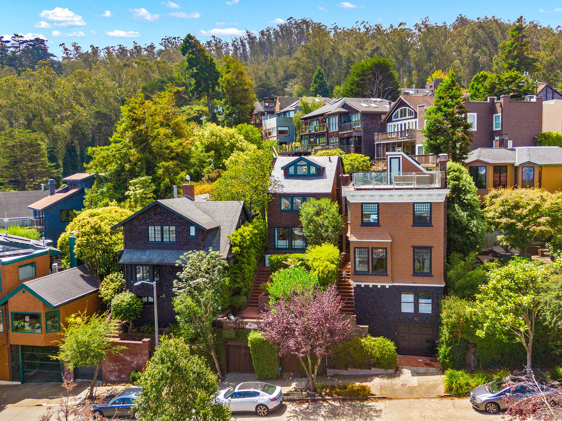 Aerial photo of the neighboring houses of 27 Belmont.