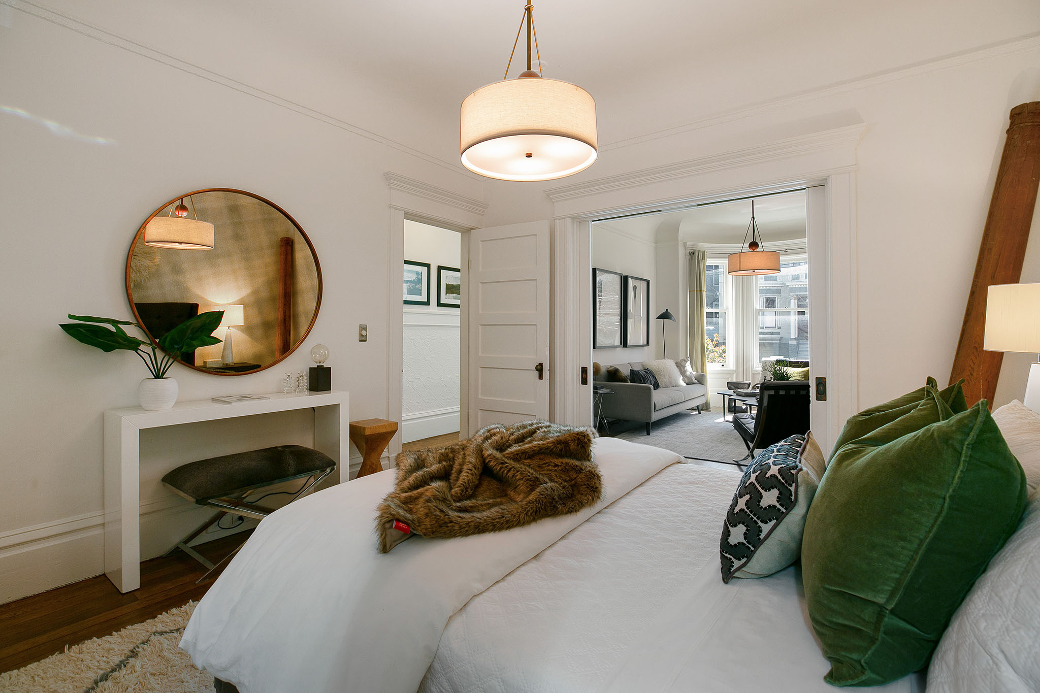 29 View of the bedroom with open pocket doors
