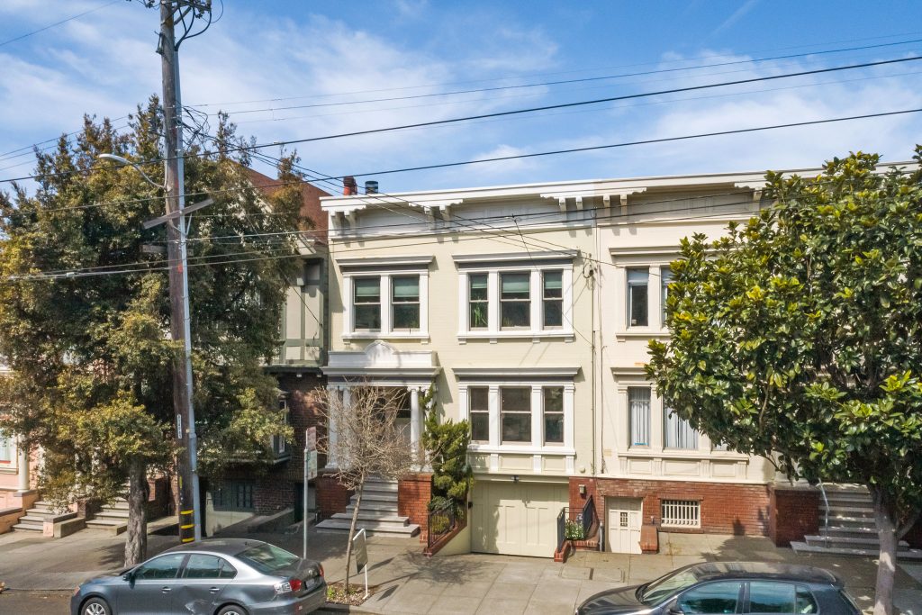 Front exterior of 38 Parnassus Avenue, showing a cream-colored facade