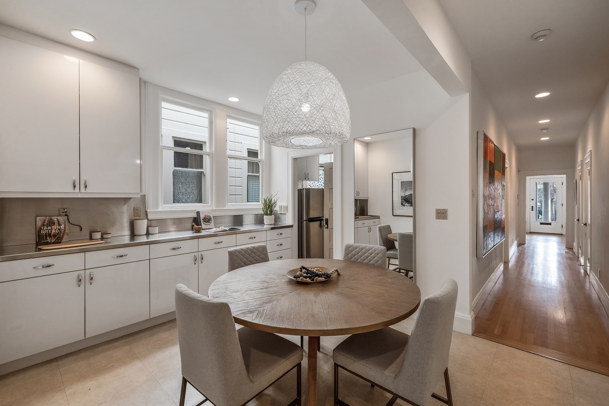 View of the dining space and kitchen